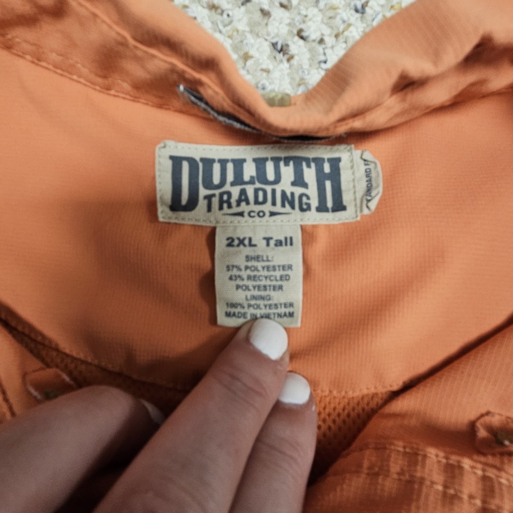 Duluth Trading Co. Men's 2XL Tall Orange Short Sleeve Vented Shirt Untucked Fit - Picture 3 of 5